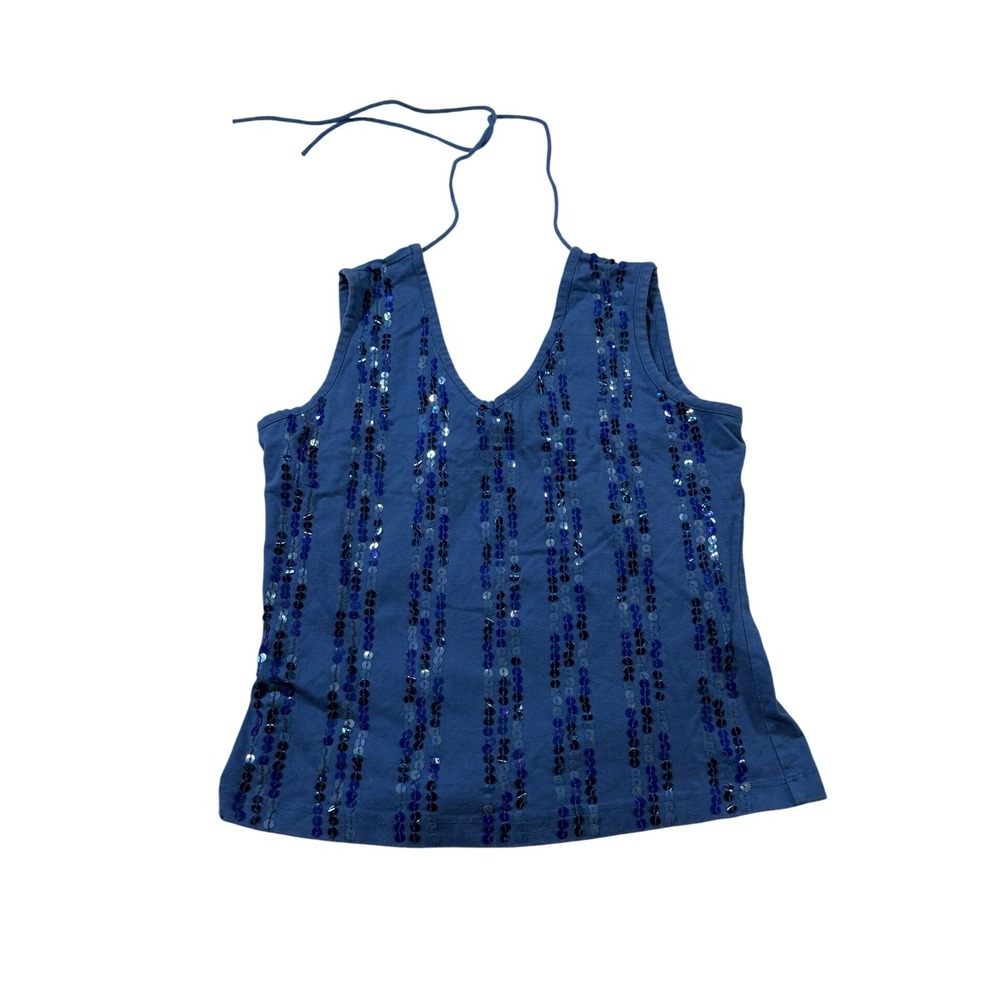 2000s Y2K Blue Sequin Halter Top S Mermaidcore Festival Fairycore Club Party